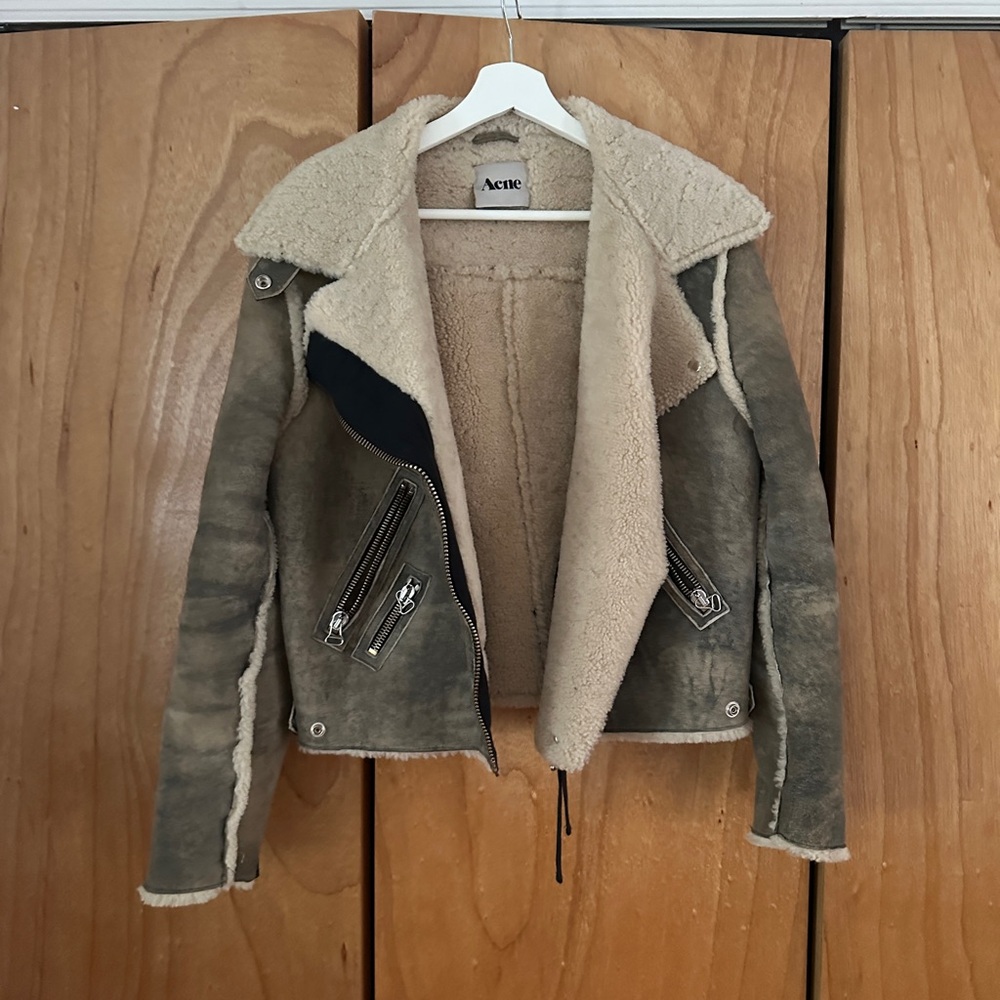 Acne Studios Shearling Jacket in Tan and Cream